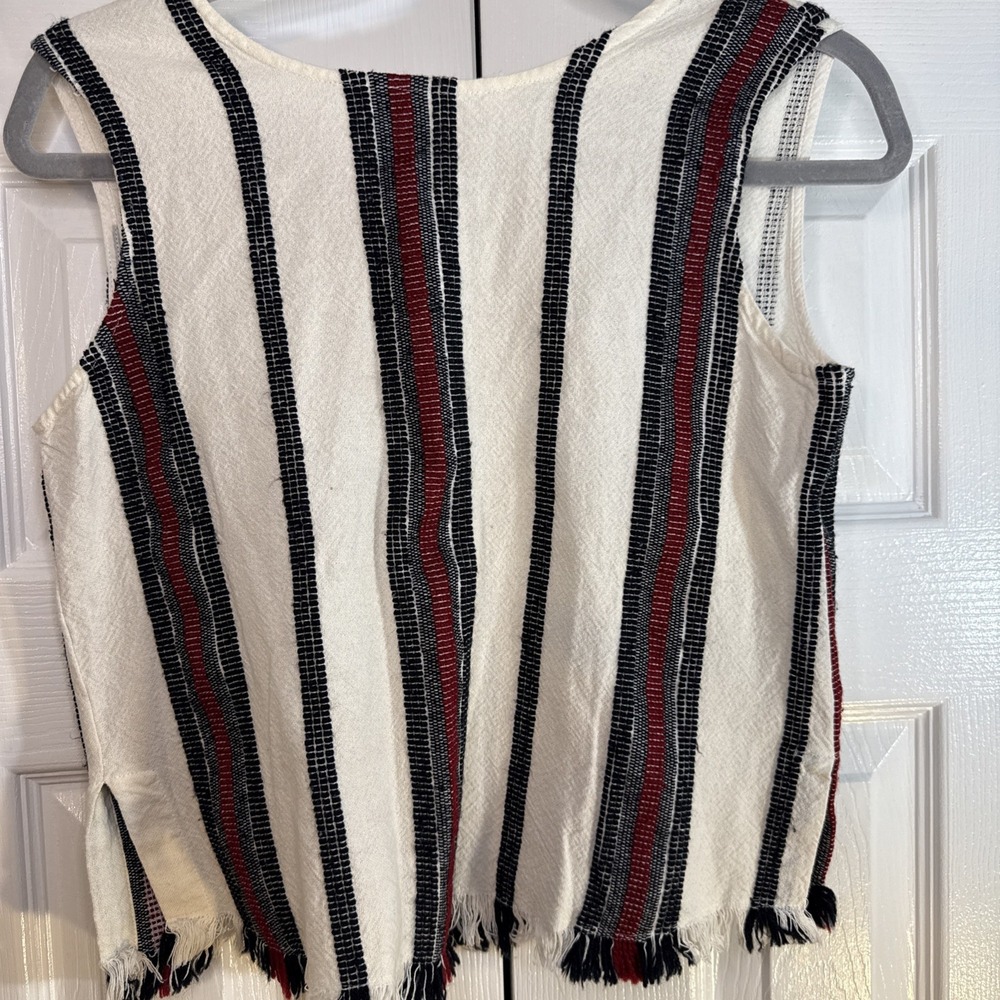 Mango Casual Sleeveless Tank Vest White Red Black Boho Preppy Size 4 Frayed Hem